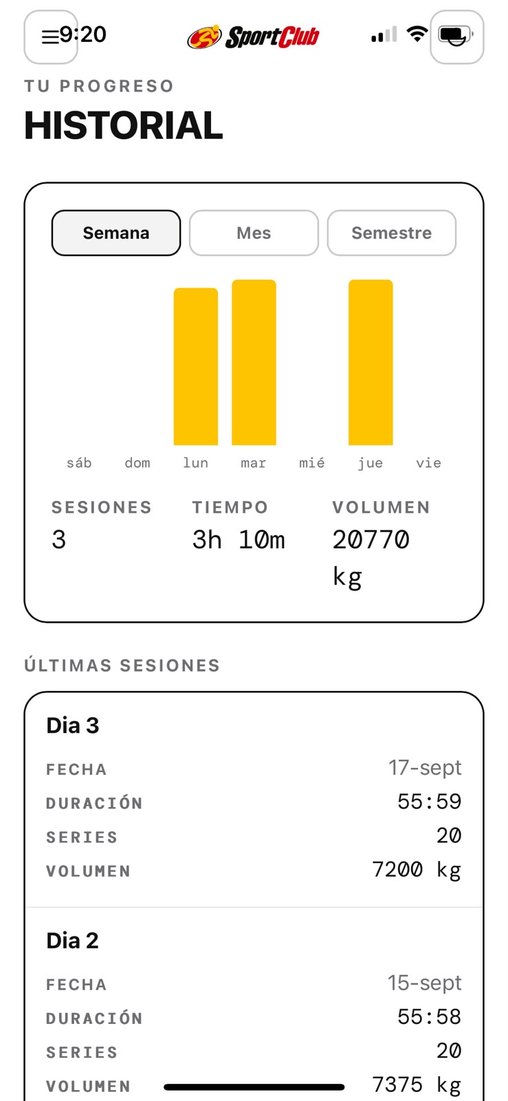 Historial y progreso del socio