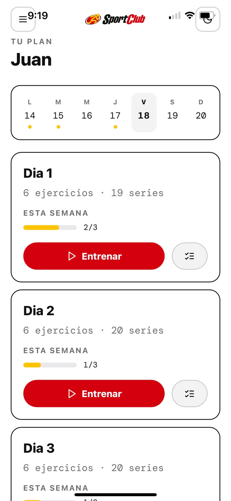 Plan de entrenamiento del socio